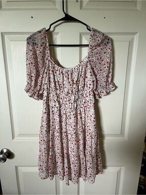 White Dress with Red Floral Print